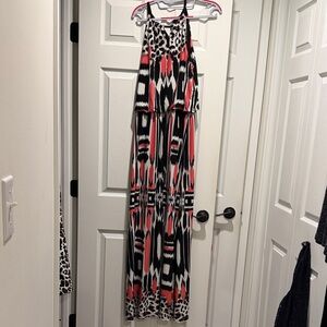 London Style Black and Red Geometric Maxi Dress